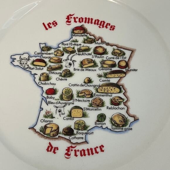 Porcelaine de Sologne Limoges French Cheese Map Plate 8 Inch Les Fromages - Picture 3 of 7